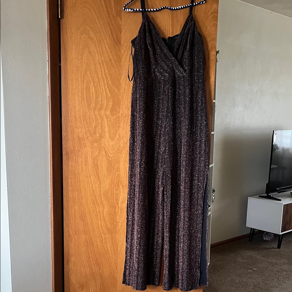 Metallic Black Glitter Jumpsuit with Spaghetti Straps